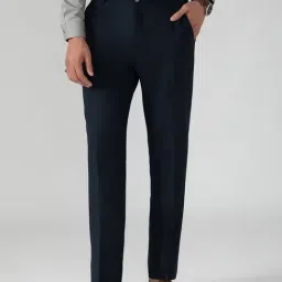 SUBTRACT Navy Slim Fit Flat Front Trousers-image-81
