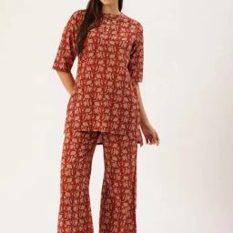 Clt.S Maroon Cotton Regular Fit Printed Pyjamas Set-picture-30
