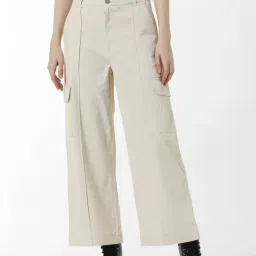 Only Cream Cotton Regular Fit High Rise Cargo Pants-image-91