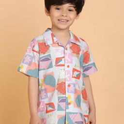 Tales & Stories Boys Grey Cotton Printed Shirt-image-62