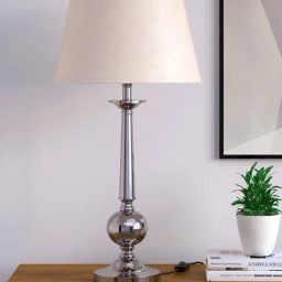 Divine Trends Nickel Aluminium Table Lamp Silver Finish with Lampshade-image-39