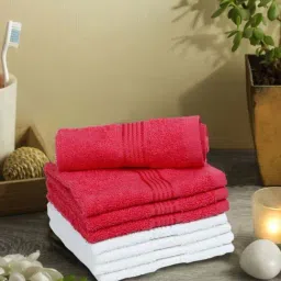 LORENA 100% Cotton Super-Soft Terry Towels -8pc Face Towel (d`ross) solid-pink/white-2