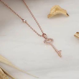 Praavy 92.5 Sterling Silver Bling Key Necklace in Rose Gold for Women-image-68