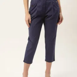 Elle Blue Regular Fit Pleated Trousers-image-77