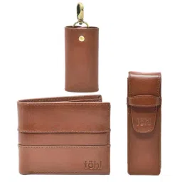 Tohl Kirov Tan Casual Leather Bi-Fold Wallet,Keychain & Pen Holder Set for Men-image-102