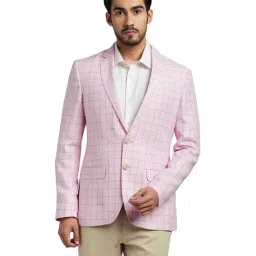 Parx Light Pink Check Notched Lapel Blazer-15