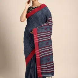 Kalakari India Blue & Red Cotton Woven Saree With Unstitched Blouse-picture-12