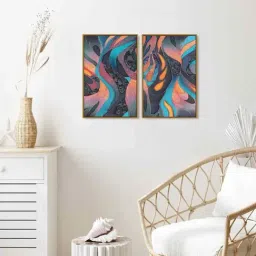 999Store Multicolor Vinyl Wall Painting Panel with Fibre Frame - Set of 2-3
