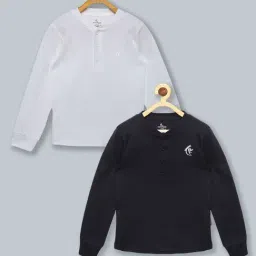 Kiddopanti Kids White & Black Solid Full Sleeves T-Shirt (Pack Of 2)-7