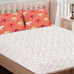 SEJ by Nisha Gupta Geometric Red 160 TC Cotton Double Bed Sheet with 2 Pillow Covers-picture-27