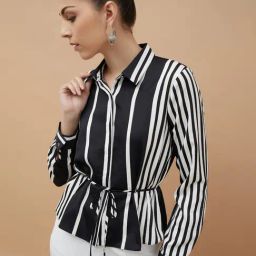 Code by Lifestyle Black Polyester Regular Fit Stripes Top-picture-7