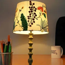 FOS LIGHTING White & Grey Wood Table Lamp With Tapered Fabric Shade-17