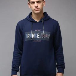 Showoff Navy Blue Cotton Regular Fit Printed Hooded Sweatshirt-image-69