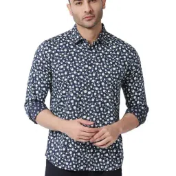 Basics Navy Slim Fit Printed Shirt-image-12