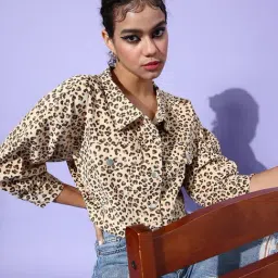 Anvi Be Yourself Beige & Brown Animal Print Jacket-image-86