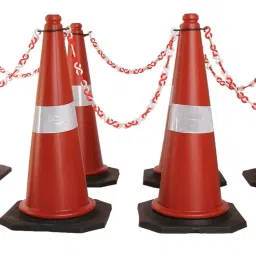 Ladwa Road Traffic Cone With 8 mtr Chain And 8 Hooks Safety Cone With Reflective Strips Collar, (Pack Of 8 Pcs)-34