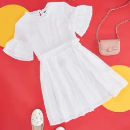 YU by Pantaloons Kids White Cotton Self Pattern Dress-image-39