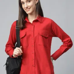 Hancock Red Cotton Solid Shacket-image-38