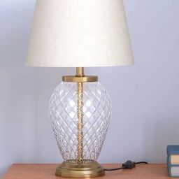 Divine Trends Gold Aluminium Diamond Cut Glass Table Lamp Antique Finish with Lampshade-image-13