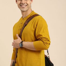 Anouk Men Mustard Yellow Geometric Printed Kurta-picture-8