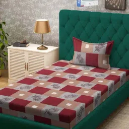Klotthe Maroon 300 TC Polycotton Single Book Fold Bedsheet with Pillow Cover-picture-49