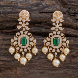 Kushal's Fashion Jewellery Green Gold Polished Zircon Earring for Women-picture-3