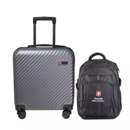 SWISS MILITARY Dusky 33 L Grey & Black ABS Luggage / Garment Bag with Laptop Bagpack Combo-image-29