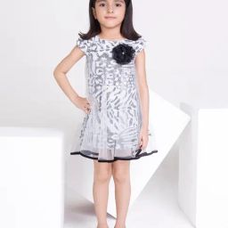 Peppermint Kids White & Black Embellished Dress-image-90