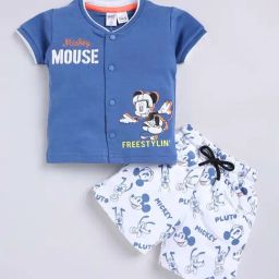 UNO KIDS Boys Blue & White Cotton Printed Top & Short sets-image-7