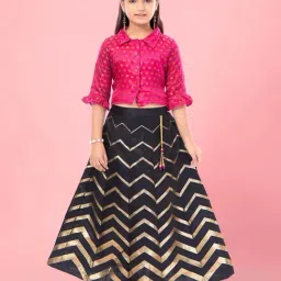 Aarika Kids Rani Pink & Black Printed Lehenga Cholis-picture-48