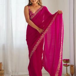 Saree Mall Pink Silk Embellished Saree with Blouse Piece-picture-36