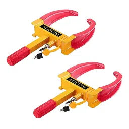 Robustt Red and Yellow Cold Rolled MS Steel Adjustable Heavy Duty Anti-Theft Painted Wheel Lockwith 2 Keys Pack of 2-41