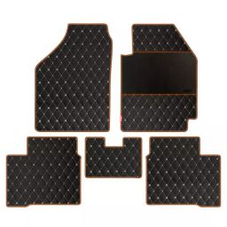 Elegant Luxury Leatherette Black & Orange Carpet Car Mat Compatible With MG ZS EV-image-69
