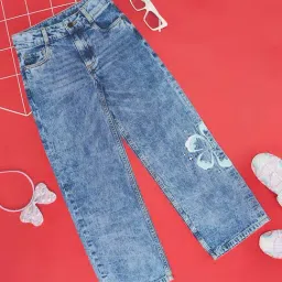Pantaloons Junior Girls Blue Cotton Floral Print Jeans-picture-38