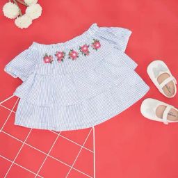 YU by Pantaloons Kids Blue Cotton Floral Print Top-picture-1