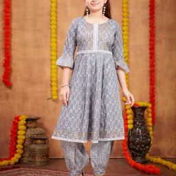 Aarika Kids Grey Printed Kurta with Salwar-picture-24