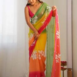 Saree Mall Orange Georgette Embellished Saree with Blouse Piece-picture-33