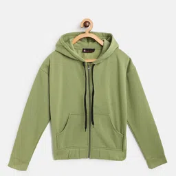 Belle Fille Kids Olive Green Fleece Lightweight Tailored Hooded Jacket-33