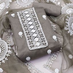 SAINOOR Embroidered Organza Semi-Stitched Dress Material-image-29