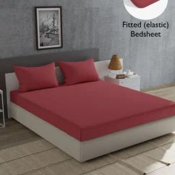 Home Ecstasy Rust Cotton 180 TC King Fitted Bedsheet with 2 Pillow Covers-image-55