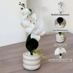 Art Street White Ceramic Artificial Orchid Flower Potted Vase-20