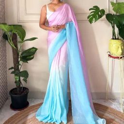 Saree Mall Pink Chiffon Solid Saree with Blouse Piece-picture-46