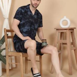 Sweet Dreams Navy Regular Fit Geometric Print Shorts Set-image-96