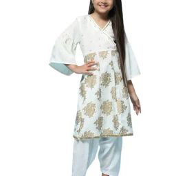 Biba Girls Sage Green Cotton Kurta Set-image-46