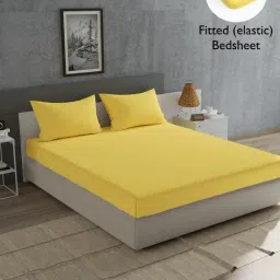 Home Ecstasy Mustard Cotton 180 TC King Fitted Bedsheet with 2 Pillow Covers-picture-42