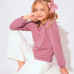 VERO MODA GIRL Kids Mesa Rose Cotton Solid Full Sleeves Regular Top-image-4