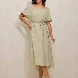SHOWOFFFF Green Cotton Regular Fit Dress-image-95