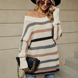 HERE&NOW Women Striped Longline Pullover Sweaters-picture-20