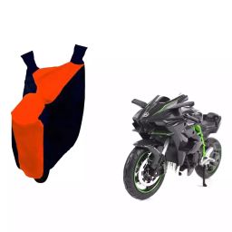 Auto Pearl Waterproof Two Wheeler Cover For Kawasaki Ninja H2R (Orange & Blue)-image-15