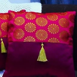 HOME9INE Red And Gold 2 Pieces Floral Printed Square Cushion Covers-5